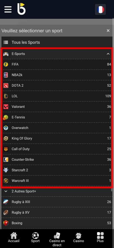 Les jeux esport sont dans la section Sport